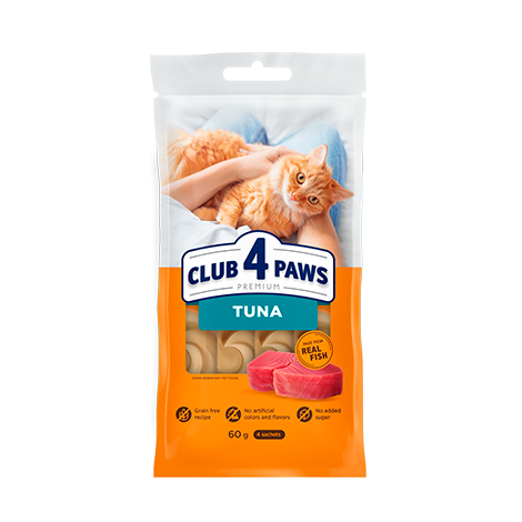 CLUB 4 PAWS Premium creamy treats - tuna. Complementary pet food for cats (4x0,015 kg), 0,06 kg